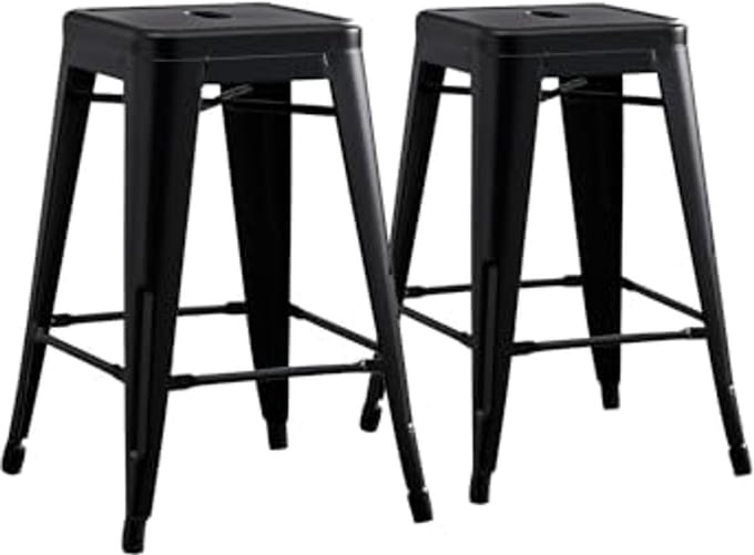 Moderne Rugloze Industriele Metalen Barkrukken 24 Inch - Set van 2