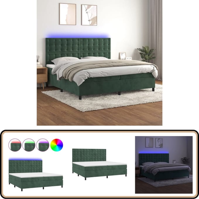 vidaXL - Boxspring - met - matras - fluweel - donkergroen - 200x200 - cm