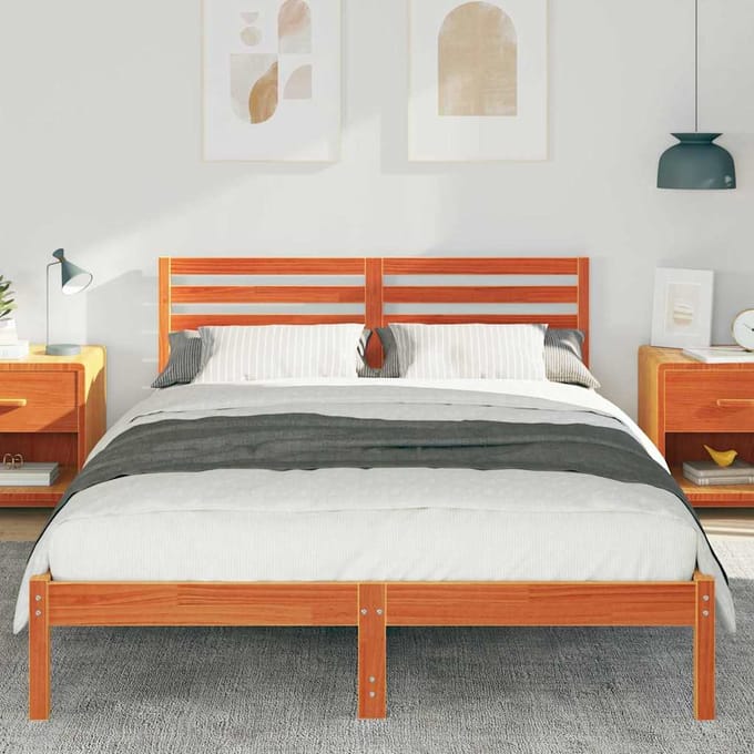 vidaXL - Bedframe - Wasbruin - 140 - x - 220 - cm - Massief - grenenhout