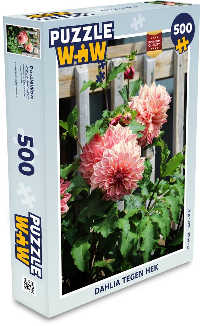 Puzzel Dahlia tegen hek - Legpuzzel - Puzzel 500 stukjes