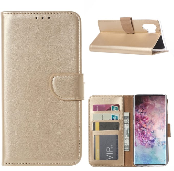 Ntech Portemonnee Hoesje Geschikt Voor Samsung Galaxy Note 10 Plus - Goud