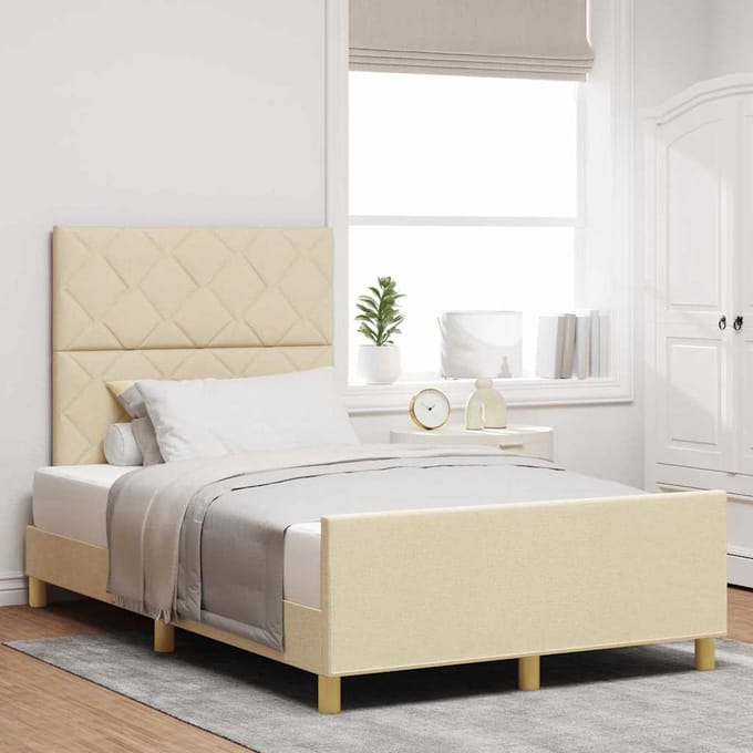 vidaXL - Bedframe - met - hoofdeinde - Crème - 120 - x - 200 - cm - Stof