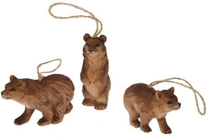 Beer bruin ornament 3 stuks., hout 8,5cm
