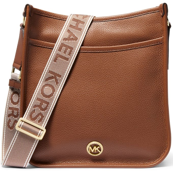 Michael Kors Leather Messenger Bag With Logo Strap In Beige Größe: OS | Umhängetaschen Outlet | Damen | Braun