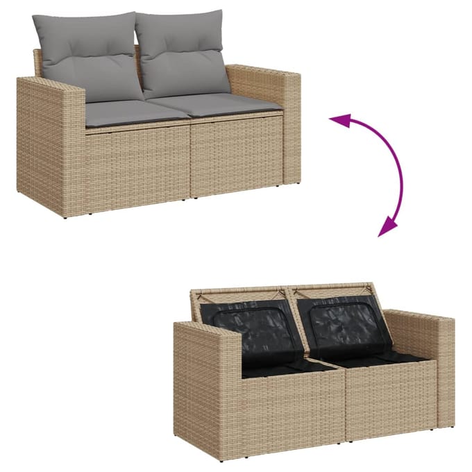 vidaXL - 12-delige - Loungeset - met - kussens - poly - rattan - gemengd - beige