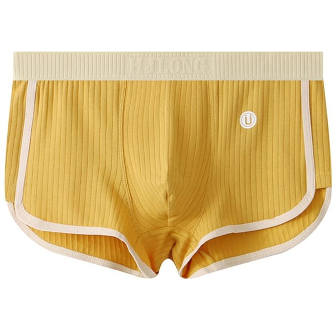 Heren Boxer Ondergoed Mid-rise Elastische Tailleband Patchwork Kleur Shorts Slips U-convex Geribbelde Slips Dagelijkse Kleding M geel