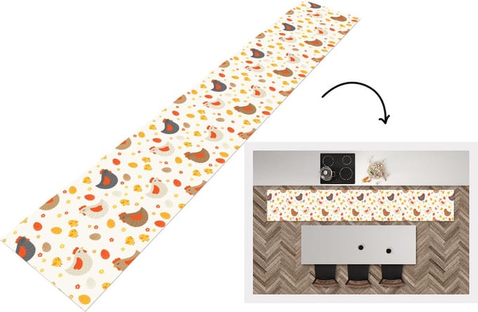 Keukenloper - Keukenmat - Kip - Eieren - Patroon - 360x60 cm - Keuken vloerkleed