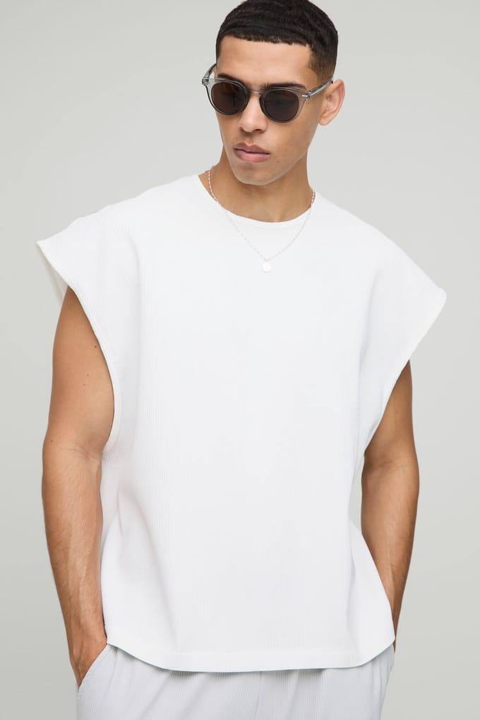 Oversized Boxy Gepleegde Tanktop met Cap Sleeve | White | Size Medium