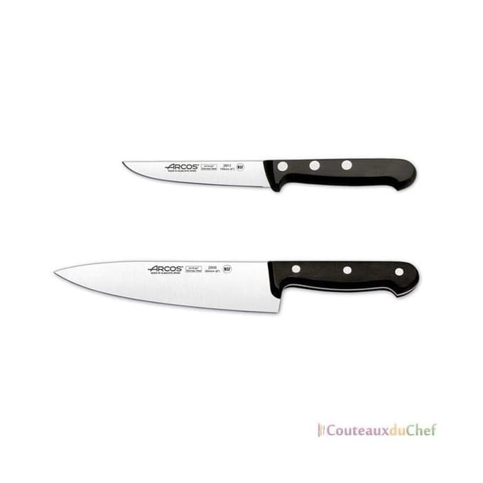 Coffret 2 couteaux - ARCOS - UNIVERSEL - Lames acier inox NIT - Manches en POM noir noir