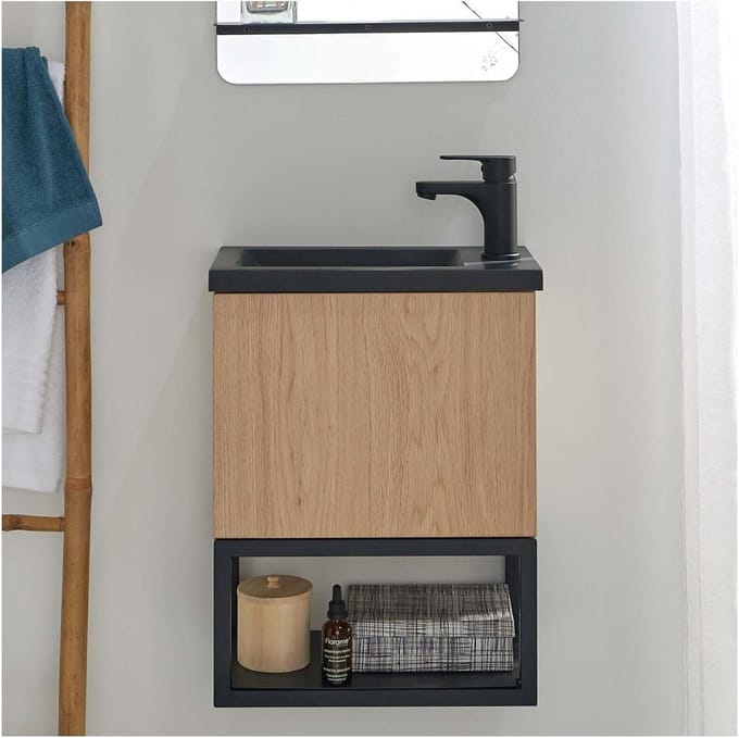 Houten en metalen wastafel voor badkamer