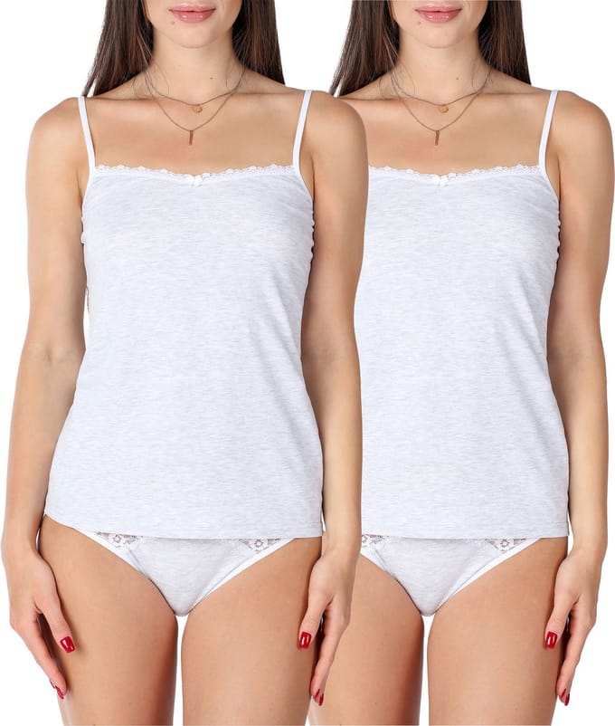 Bellivalini Dames Onderhemd - V-hals - met Kant - Katoen - BLV-BLV50-221-UW - 2Pack-Melange - S