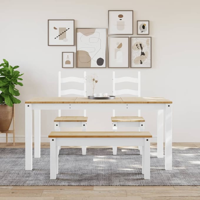 vidaXL - Eetkamerbank - PANAMA - 105x30x45 - cm - massief - grenenhout - wit