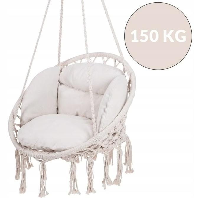 Detex Hangstoel - 2 Kussens Belastbaar tot 150kg 80x60x140cm - Crème
