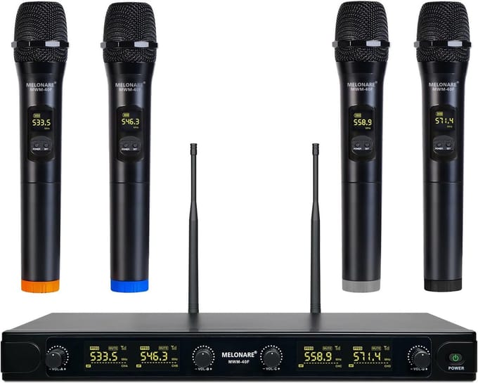 Quad-Channel Draadloos Microfoonsysteem met 4 Handheld Microfoons voor Karaoke, DJ, en Bruiloften