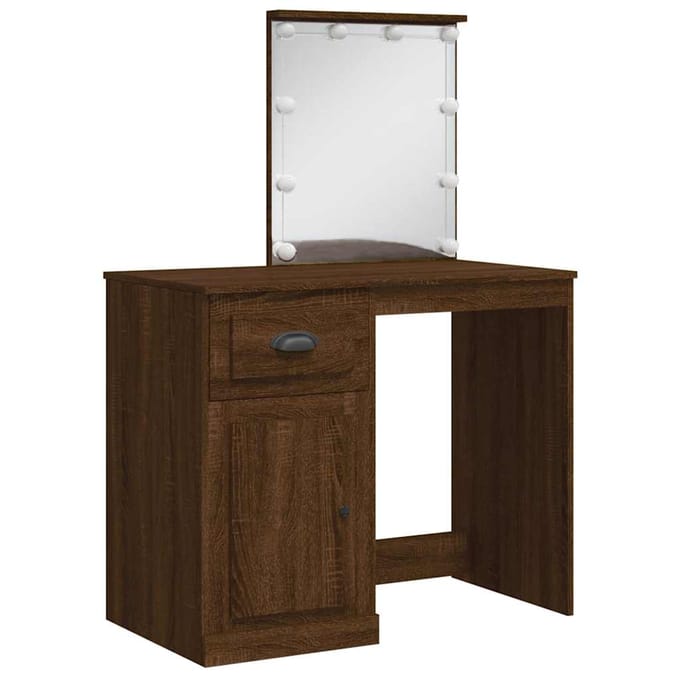 vidaXL - Kaptafel - met - LED-verlichting - 90x42x132,5 - cm - bruin - eikenkleur