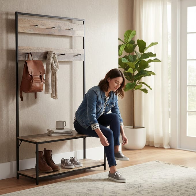 KAPSTOKMEUBILAIR MET 2 SCHOENENPLANKEN 100X39XH180CM