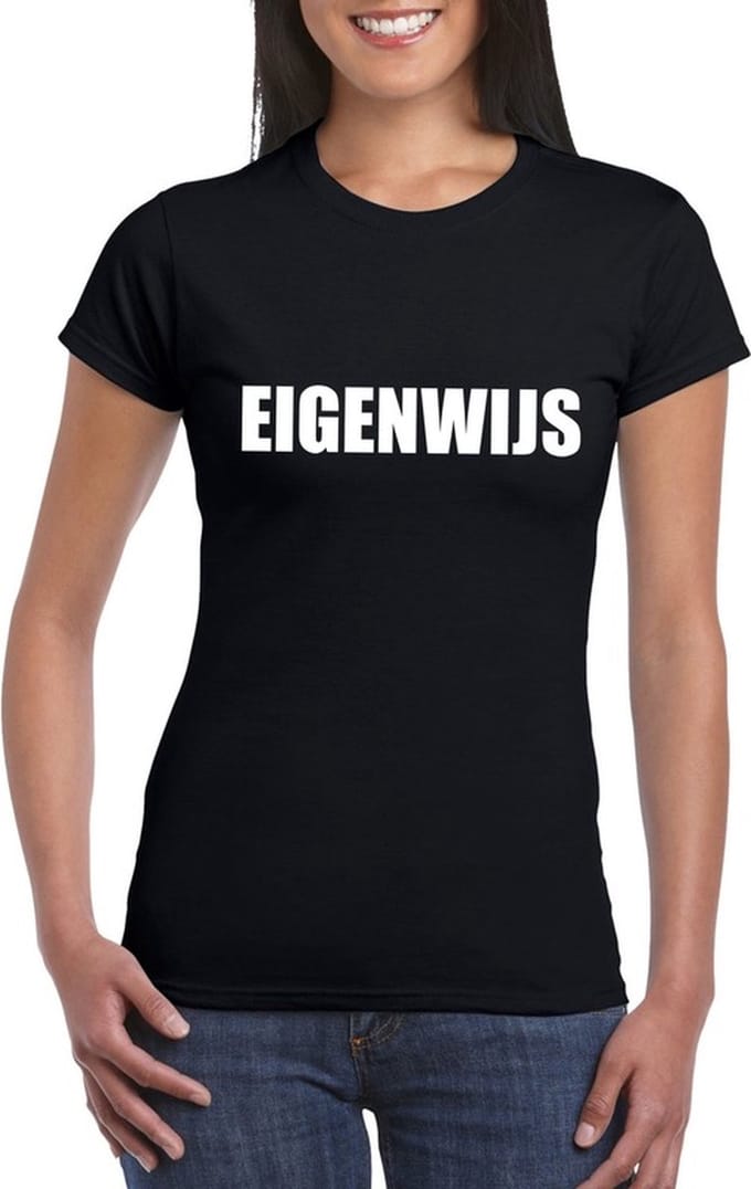 Eigenwijs tekst t-shirt zwart dames S