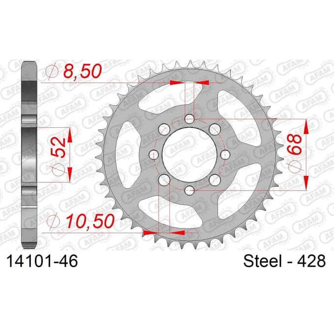 Stalen tandwiel Afam 428 46 dents