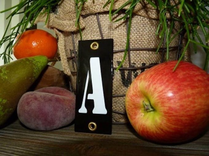 Emaille huisnummer zwart 4x10 letter 'A'