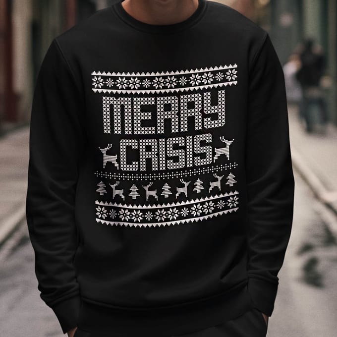Foute Kerst Trui Zwart Merry Crisis M