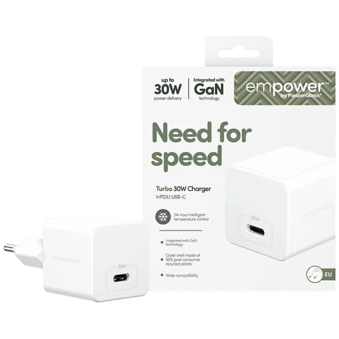 empower by PanzerGlass Turbo 30W Charger Single USB-C | EU Plug | Silver White