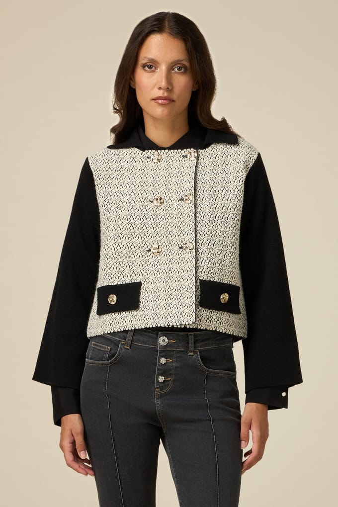 Oltre Wool Blend Knit Boxy Jacket Black Maat: XL | Blazers Outlet | Dames | Zwart