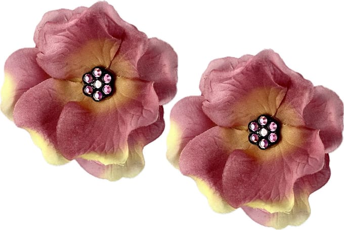 2 x Bloemen haar clips oud rose met crystallen bloem motief