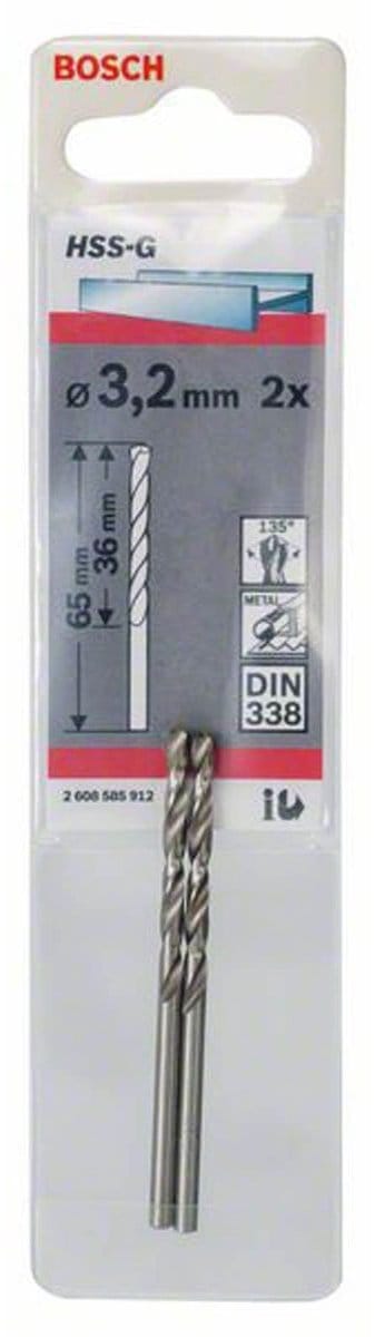 Bosch - Metaalboren HSS-G, Standard 3,2 x 36 x 65 mm