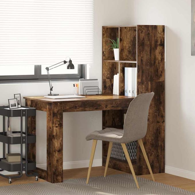 vidaXL - Bureau - Rook - Eiken - Bewerkt - hout - 122 - x - 67 - x - 145 - cm