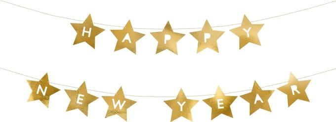 PARTYDECO - Happy New Year goudkleurige sterslinger 290 cm