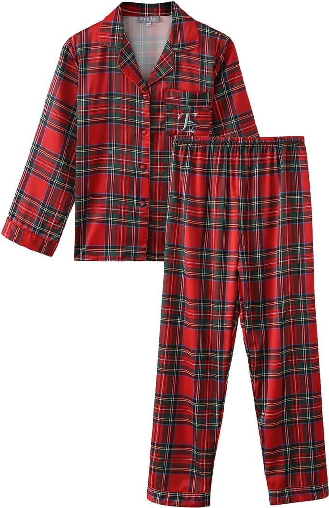 Emilie collection - pyjama - pyjamaset lang - geruit - rood - satijn -L