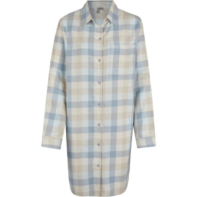 By Louise Dames Pyjama Nachthemd Lang Flanel Geruit Blauw - Maat M