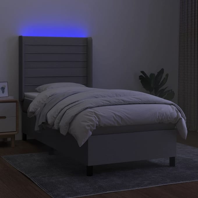vidaXL - Boxspring - met - matras - en - LED - stof - lichtgrijs - 80x200 - cm