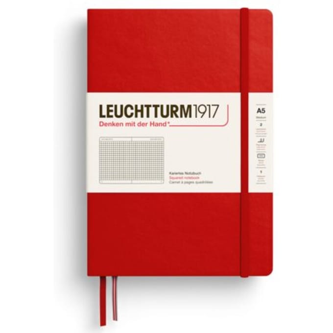 Leuchtturm1917 notitieboekje, hardcover, medium a5, geruit, cherry