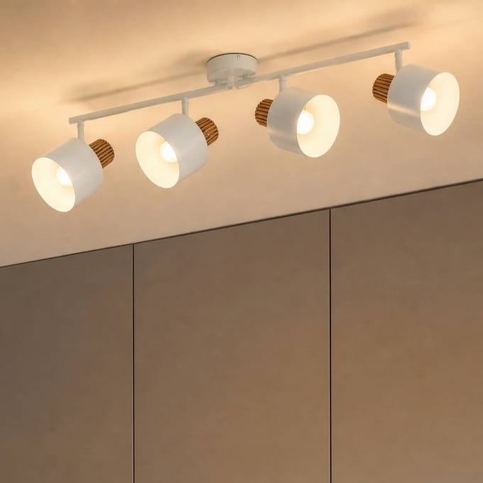 Lindby - buitenspot - 4lichts - IJzer, rubberhout - H: 23.7 cm - E14 - beige, licht hout