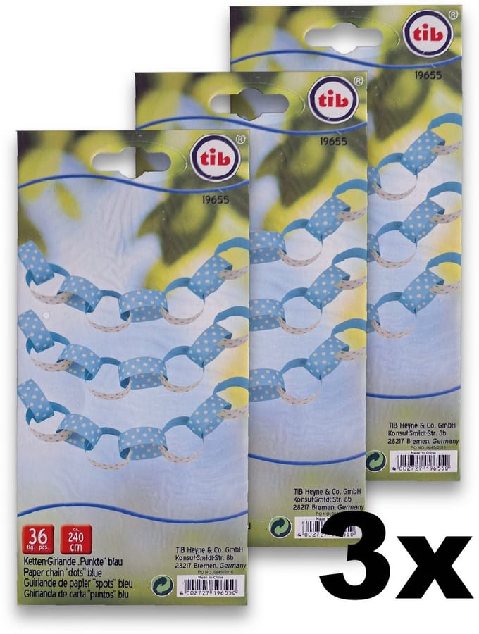 3 Stuks - TIB Papieren Feestslinger – Blauw met Stippen – 2,4 meter per stuk