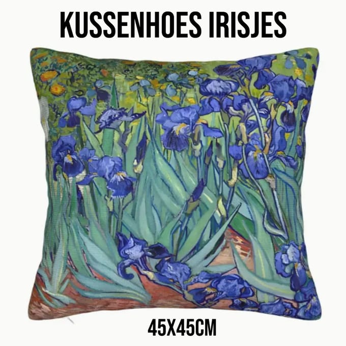 Allernieuwste.nl® Kussenhoes Vincent van Gogh Irisjes - Kussenovertrek Polyester - 45x45 cm