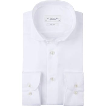 Profuomo slim fit heren overhemd - twill - wit - Strijkvrij - Boordmaat: 38