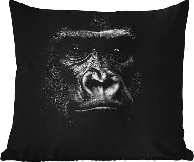 Tuinkussen - Gorilla - Zwart - Wit - Dieren - Portret - 40x40 cm - Weerbestendig