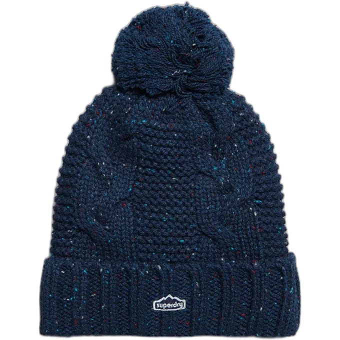 Superdry Kabelgebreide Beanie met Pompon Blauw Grootte: 1SIZE