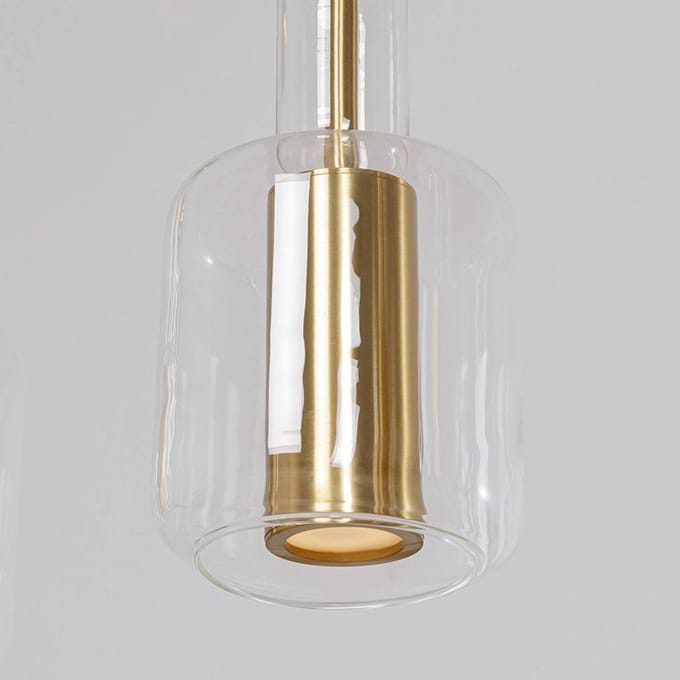 Kare Candy Bar hanglamp, goudkleurig, staal, glas, 5-lamps.