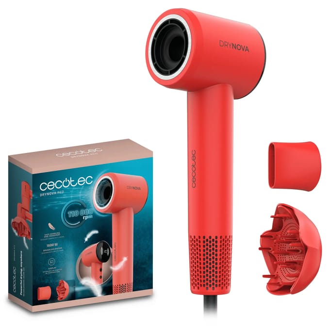 Cecotec Föhn DryNova Red 1600W ionisch digitaal display rood compact licht