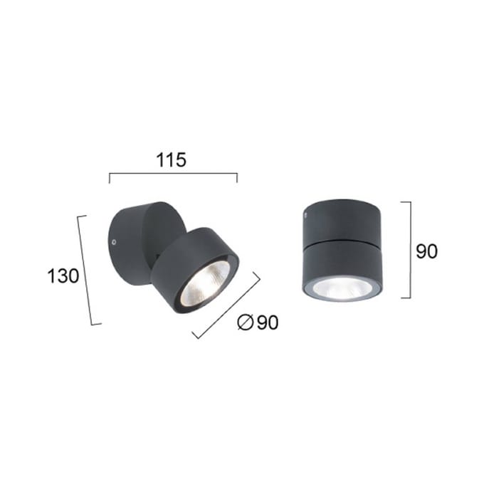 Viokef LED plafondspot Andria, donkergrijs, Ø 9 cm, metaal