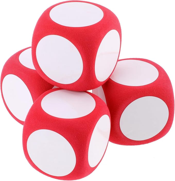 Uitwisbare Dobbelstenen - Schuim Dobbelstenen - Educatief Spel - Lichtgewicht Materiaal - 4 stuks 6 cm - Wit