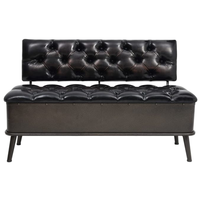 vidaXL - Opbergbank - met - rugleuning - 110 - cm - kunstleer - zwart
