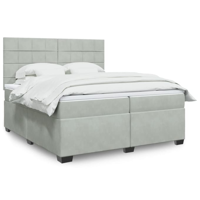vidaXL - Boxspring - met - matras - fluweel - lichtgrijs - 200x200 - cm