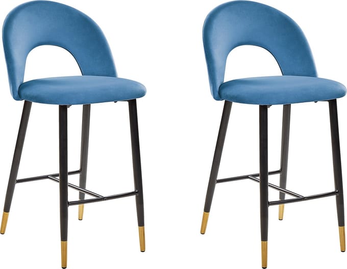 FALTON - Barkruk - Blauw - Fluweel