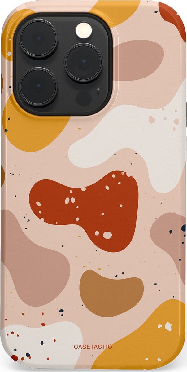 Casetastic hoesje geschikt voor Apple iPhone 14 Pro - MagSafe - Dubbellaagse bescherming - Terrazzoque - Fashion Case - Zand Perzik Okergeel Lichtgrijs