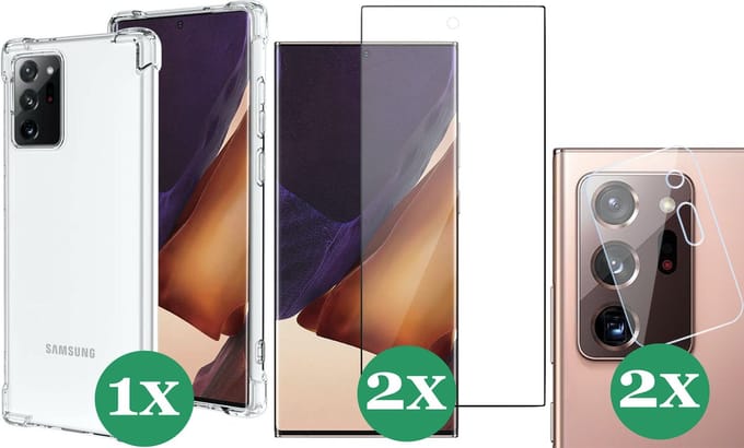 Hoesje geschikt voor Samsung Galaxy Note 20 Ultra - 2x Screenprotector & 2x Camera Screen Protector - Transparant Shock Case
