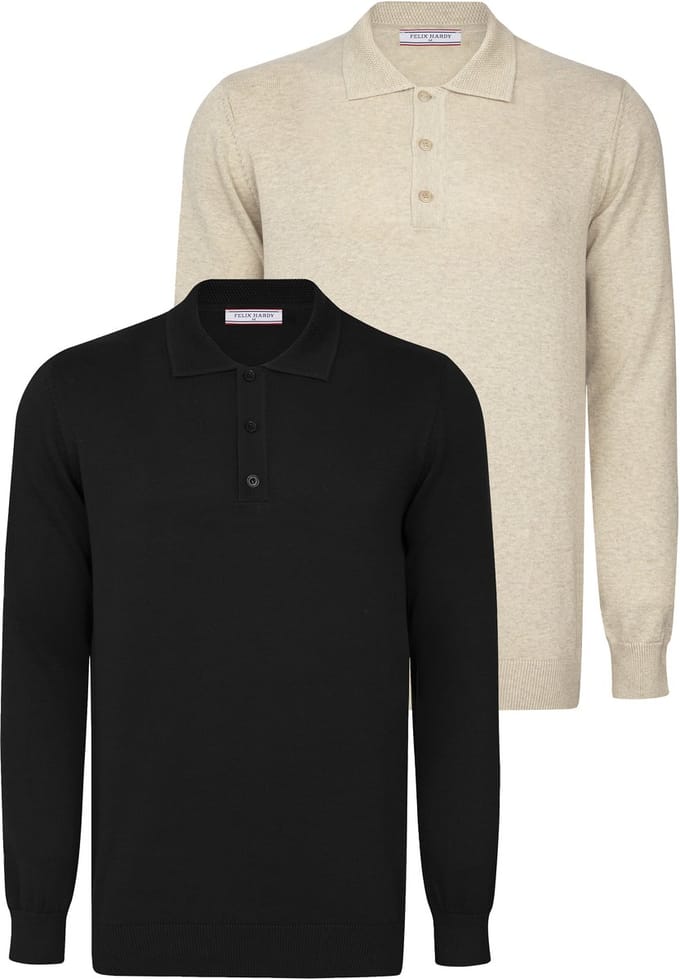 Felix Hardy Pullover Met Polokraag - 2 Pack Polo - 100% Katoen Heren Beige-Zwart - L